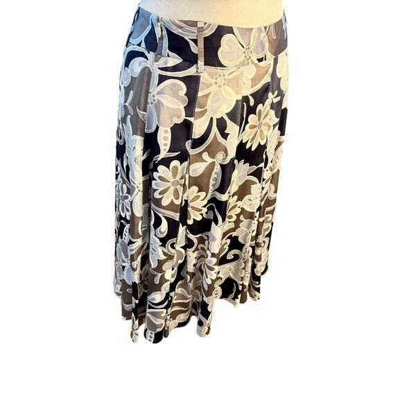 Silk Midi Skirt A-Line Size 6/8 Floral Gray Black Artsy - Picture 4 of 8